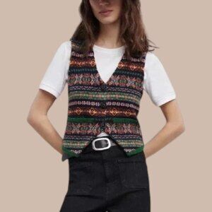 Zara Wool Blend Jacquard Vest Size Medium NWT